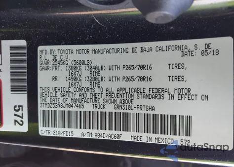 2018 Toyota Tacoma Trd Off Road from USA, damaged, VIN 3TMDZ5BN8JM047465